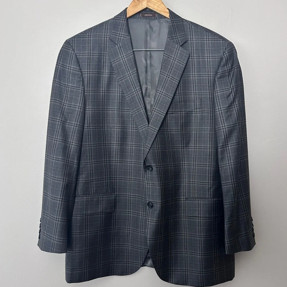 Peter Millar Flynn Sport Coat Men 44R Gray Plaid 100% Wool Jacket Made in Canada